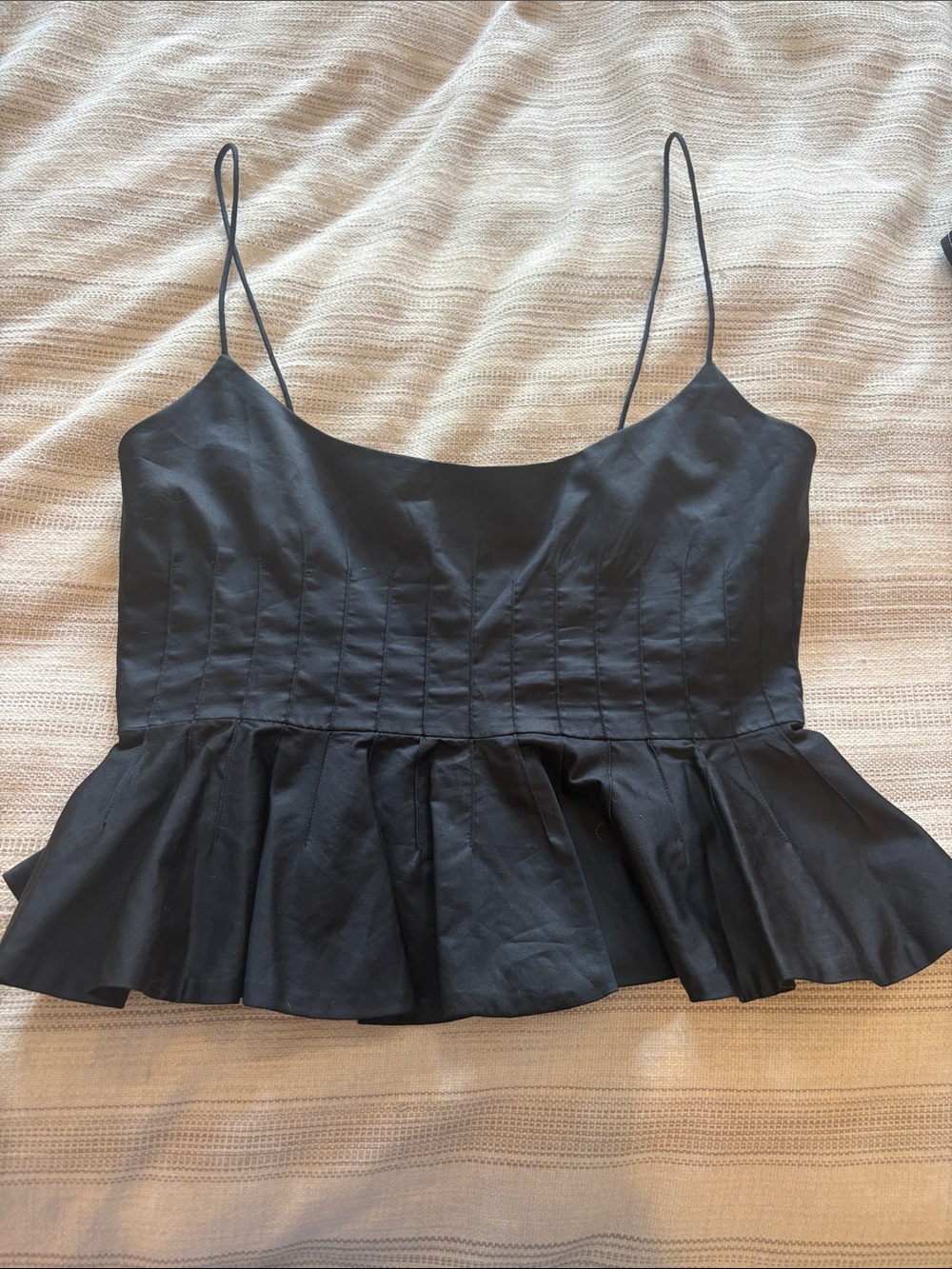 HUNTER BELL Black Peplum Spaghetti-Strap Camisole